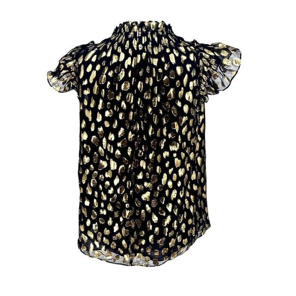 Rebecca Taylor Black Gold Metallic Spotted Silk Off Shoulder Ruffle Top Size S - Picture 4 of 11